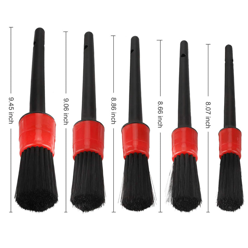  [AUSTRALIA] - Detailing Brush Set - 5-pack Different Sizes Premium Natural Boar Hair Mixed Fiber Plastic Handle Automotive Detail Brushes for Cleaning Wheels, Engine, Interior, Emblems, Air Vents, Car, Motorcy