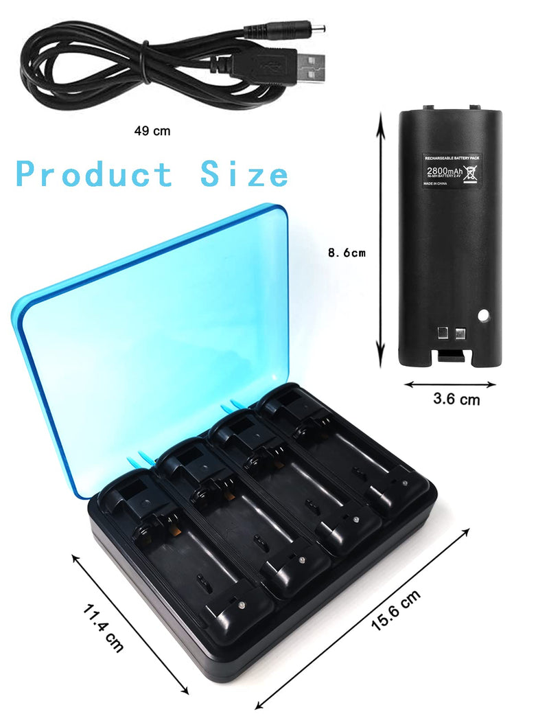  [AUSTRALIA] - YZgame Battery Charger Station for Wii U & Wii Remote Wii Controller Battery Charging Dock with 4pcs Battery 2800 mAh Charger Station Black