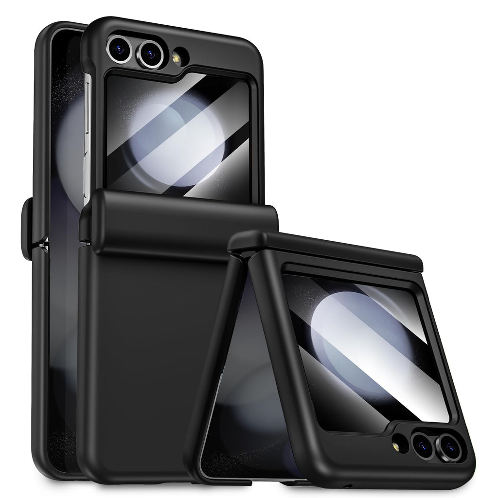  [AUSTRALIA] - Caka for Samsung Galaxy Flip 5 Case, Galaxy Z Flip 5 Case with [Hinge Protection] [Screen Protector] Slim Shockproof Wireless Charging Phone Case for Z Flip 5 2023 - Black