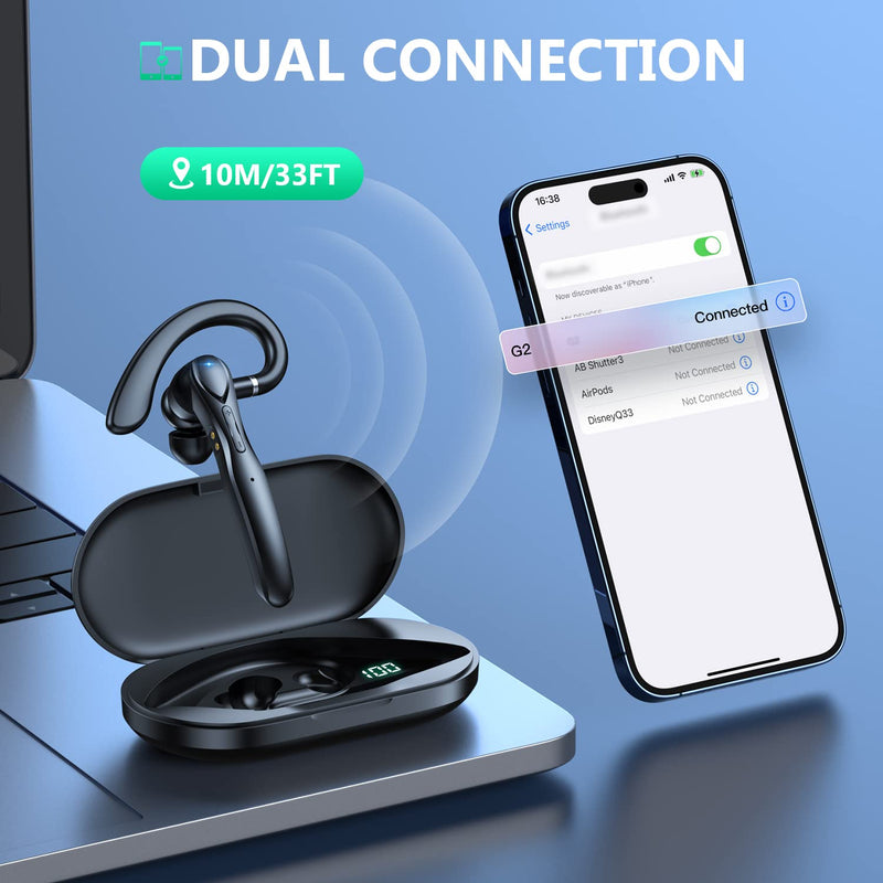  [AUSTRALIA] - PIFFA Bluetooth Headset V5.3 Wireless Earpiece with 400mAh Battery Display Charging Case 66Hrs Talk Time for Cellphone Laptop, Hands-Free Trucker Earphones Built-in Mic for Driver/Business