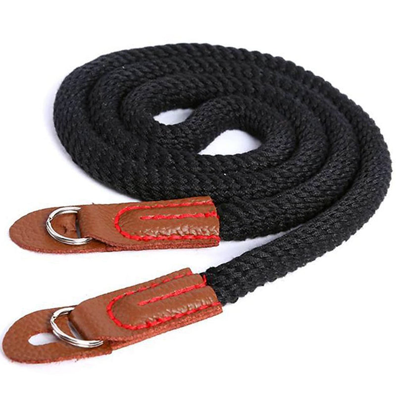  [AUSTRALIA] - Fotasy Vintage Cotton Camera Straps, Round Cord Camera Belt, Cotton Rope, Shoulder Strap, 103cm, Soft Light Weight Elastic, Neck Strap for Mirrorless Cameras and Compact DSLR,Multi,VCRB Black Cotton Rope