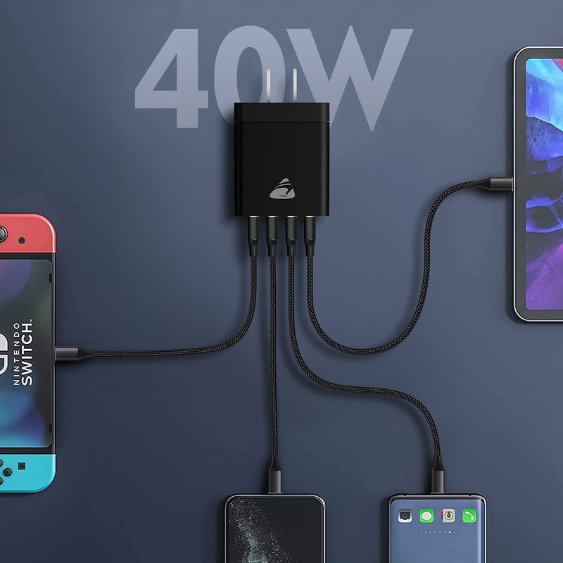  [AUSTRALIA] - USB Wall Charger Block,Aioneus 40W 4-Port Charging Block,QC 3.0 Fast USB Wall Plug for iPhone Xs/XS Max/XR/X/8/7/6,Tablets,Charging Cube with Galaxy/Note/Edge,LG,Nexus,HTC,Google Pixel,and More Black