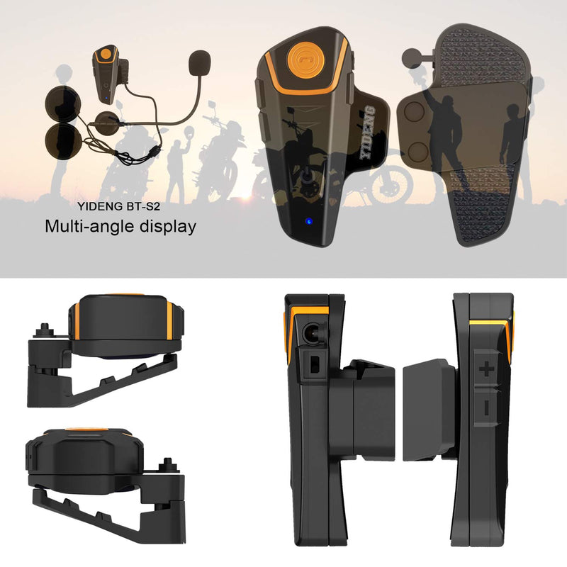  [AUSTRALIA] - Yideng Bluetooth for Motorcycle Helmet Headset Wireless Intercom Interphone BT-S2 Walkie-Talkie Supports FM Radio GPS Voice Command Music Hands-Free up to 3 Riders Communication in 1000m(Single)