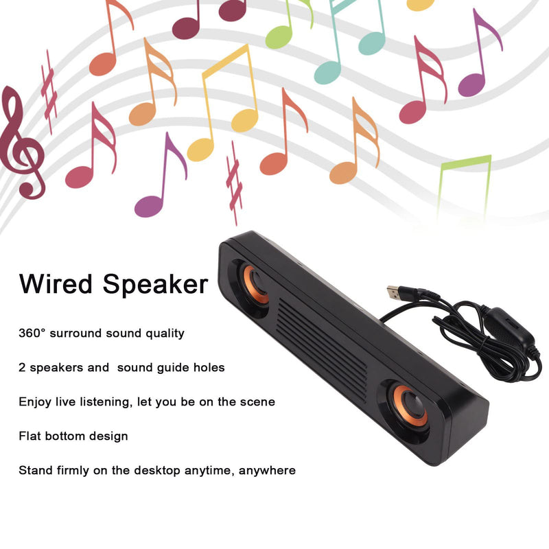  [AUSTRALIA] - Heayzoki Wired Speaker HiFi Stereo Subwoofer USB Powered 3.5mm Plug Portable Desktop Long Speaker for TV Computer Tablet, Home Audio Theater Surround Sound System