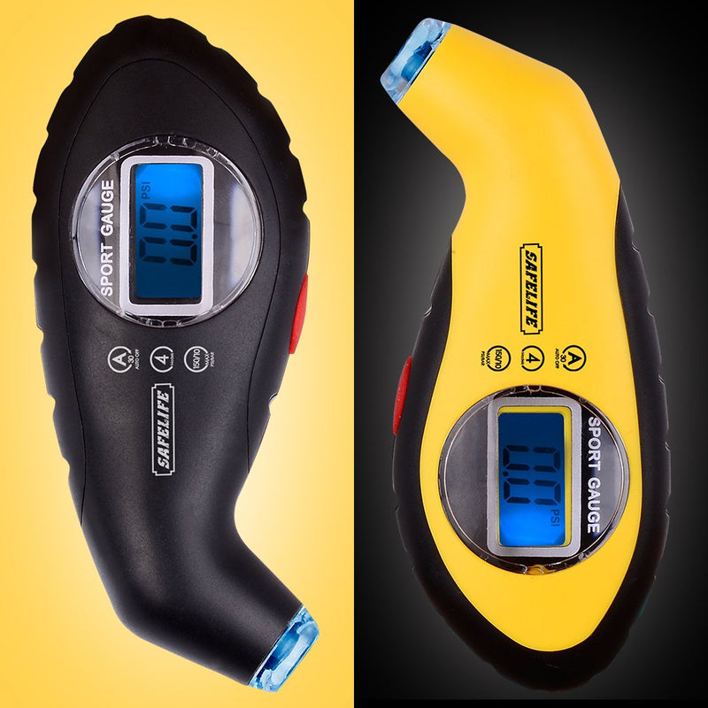 SAFELIFE 2 Pack Digital Tire Pressure Gauge 100 PSI 4 Settings with Backlit LCD and Non-Slip Grip Black and Yellow- 2package - LeoForward Australia