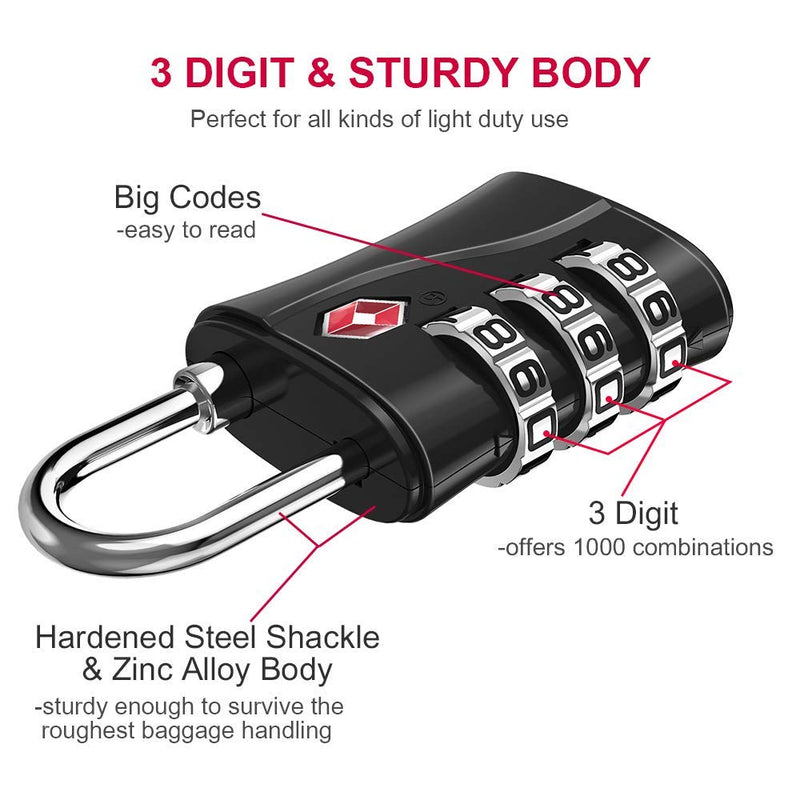  [AUSTRALIA] - ZHEGE Luggage Lock, TSA Lock for Travel, Suitcase, Backpack, Laptop Bag and Handbag-Easy to Set with Alloy Body 3 Digit Padlock Black1