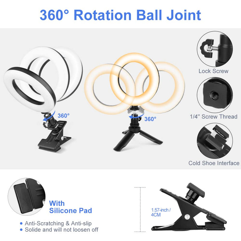  [AUSTRALIA] - Phone Tripod Bundle with LED Ring Light with Clip and Stand for Computer, Selfie Light for Zoom Meetings,Live Streaming,YouTube,TikTok