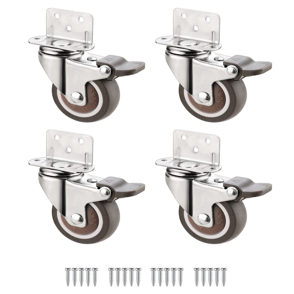 [AUSTRALIA] - AONMTOAN 2 Inches L-Shaped Plate Swivel Caster, with Brake TPE Rubber Caster, Side Mount casters for Loading Capacity 200 Lbs Suitable for Flower Stand, Furniture, Bookshelf,Set of 4
