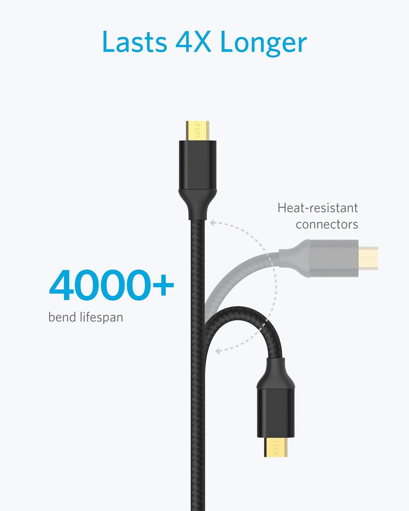  [AUSTRALIA] - Anker [2-Pack 6ft] Nylon Braided Tangle-Free Micro USB Cable with Gold-Plated Connectors for Android, Samsung, HTC, Nokia, Sony and More (Black) Black