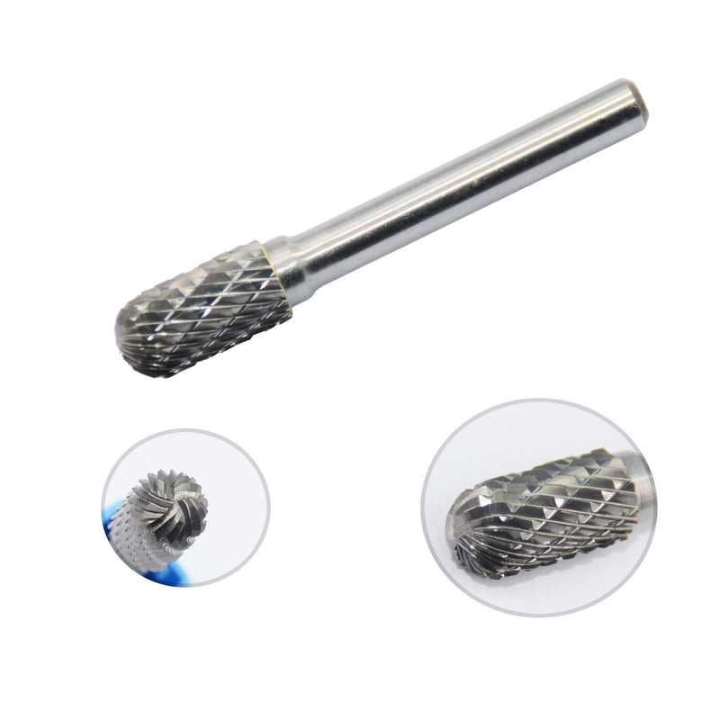 SC-3 Tungsten Carbide Burr Rotary File Cylindrical Ball Nose End Shape Double Cut for Die Grinder Drill Bits 1/4'' Inch Diameter of Shank and 3/8'' Inch Diameter of Cutter 3/4'' Inch Cutter Length - LeoForward Australia