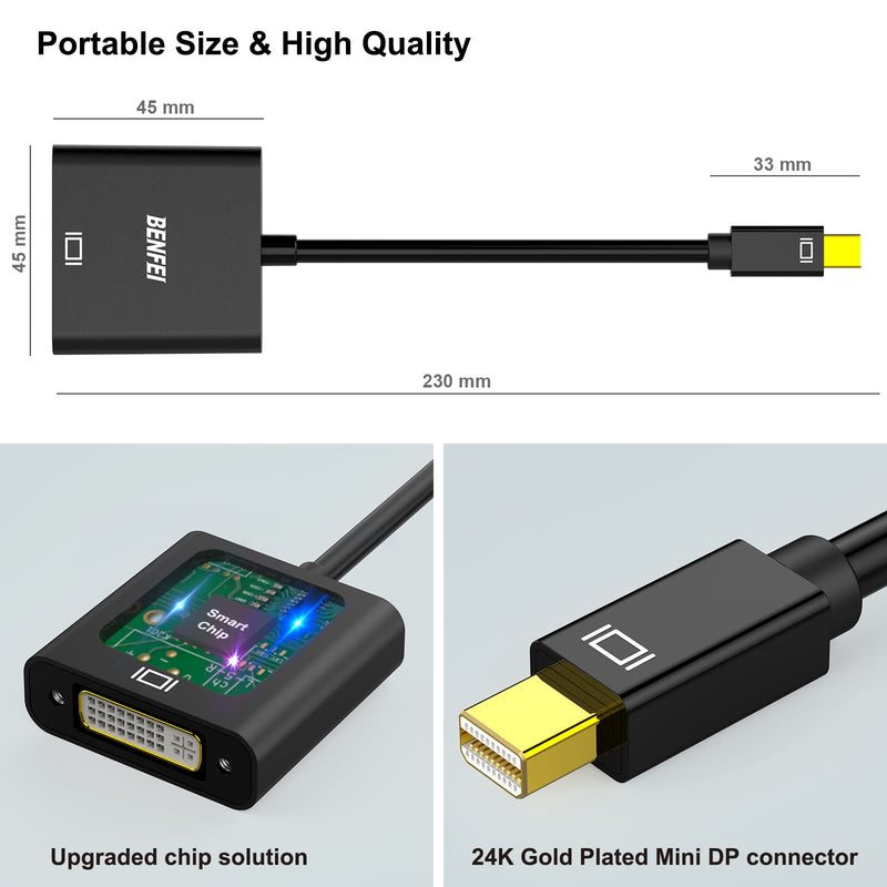  [AUSTRALIA] - BENFEI Mini DisplayPort to DVI 2 Pack, Gold-Plated Mini DP to DVI (Thunderbolt Compatible) Male to Female Adapter Compatible with MacBook Air/Pro, Microsoft Surface Pro/Dock, Monitor, Projector