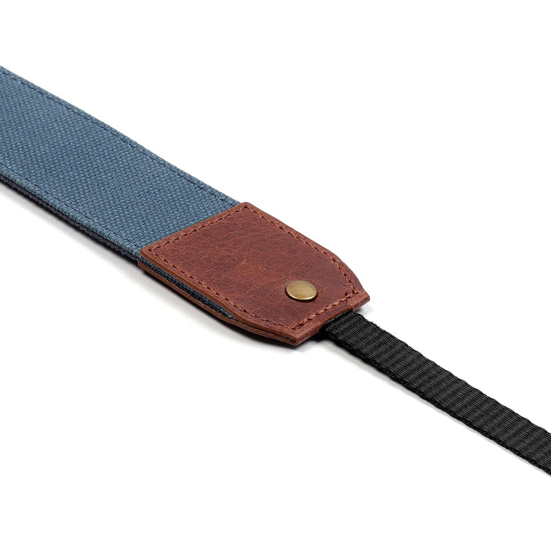  [AUSTRALIA] - MegaGear Canvas & Genuine Leather Adjustable Shoulder or Neck Strap Brown/Blue