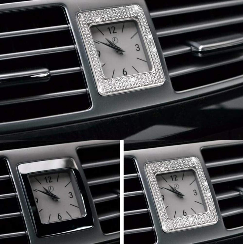YUWATON Car Bling Accessories for Mercedes Benz C250 C300 E 300 E350 E400 S550 GLC CLS350 CLS450 Interior Clock Watches 3D Rhinestone Decals Ring(Square Clock) Square clock - LeoForward Australia