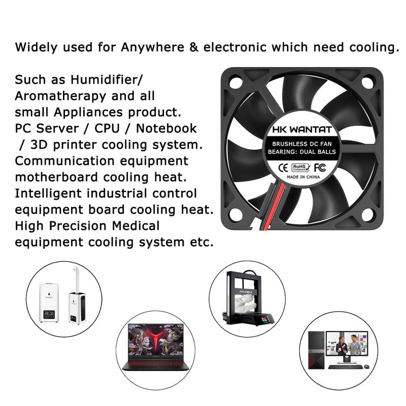  [AUSTRALIA] - 3Pcs HKWANTAT Dual Ball Bearings Brushless DC Cooling 50mm Fan 12v 5010 50x50x10mm 2-Pin Fan-12V-Ball