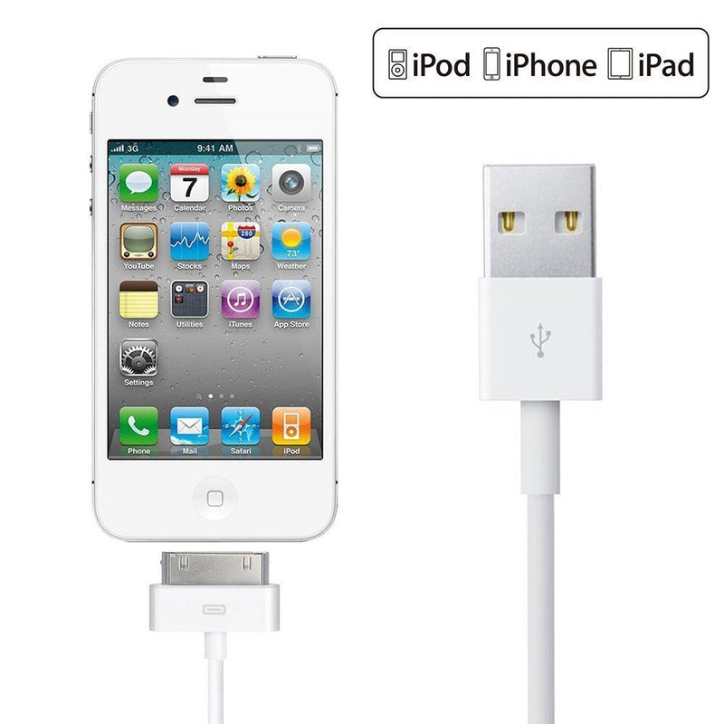  [AUSTRALIA] - iPad Cable, 6ft White 30 Pin to USB Cable High Speed Sync Charging Cord Cables for iPhone 4/4s, iPhone 3G/3GS, iPad 1/2/4, iPod 6ft 30 Pin Cable White