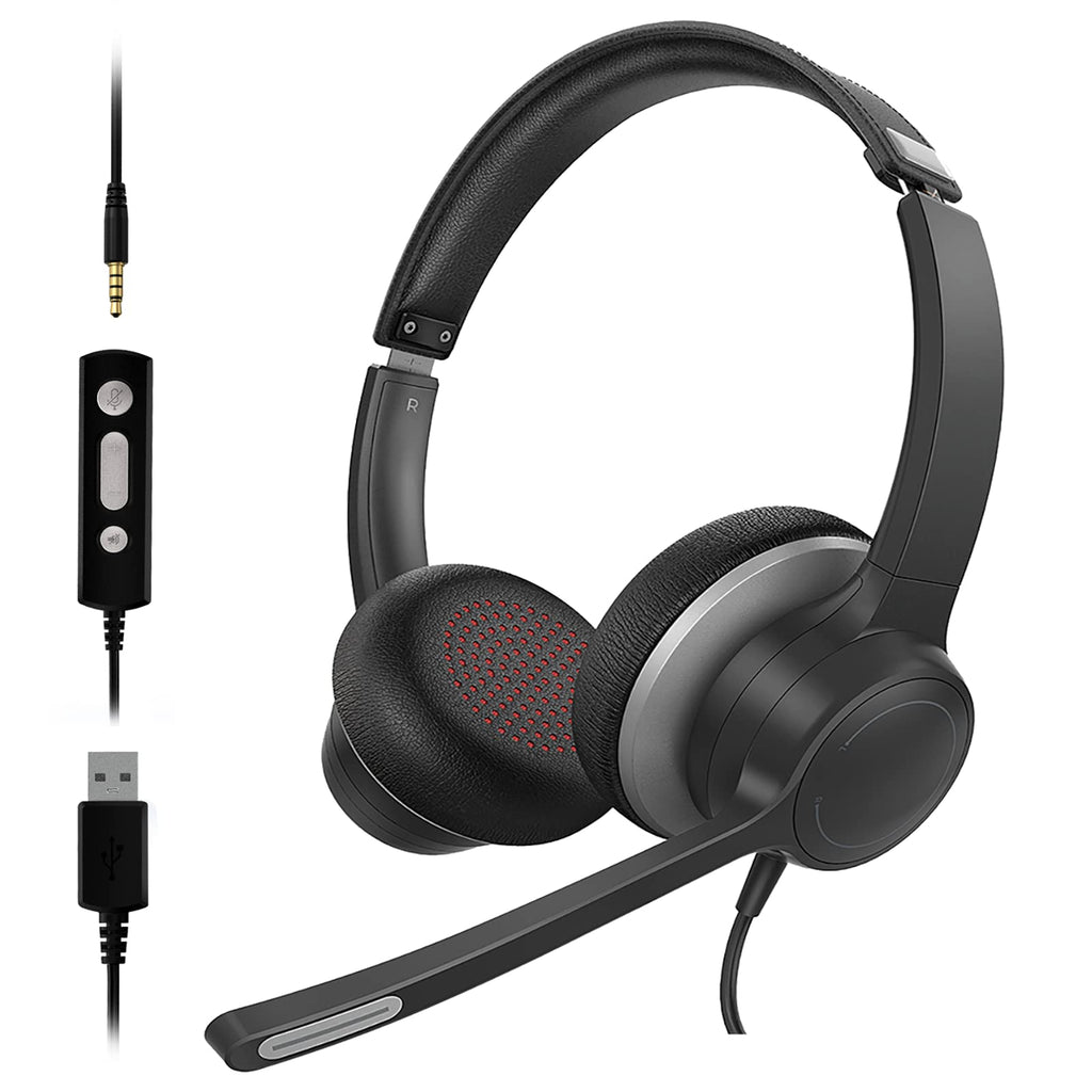  [AUSTRALIA] - 3.5mm/USB Headset with Microphone for PC, Computer Headset with Microphone for Laptop, 2.9m Length Business Headphone with Microphone Mute, Volume Control, Sidetone for VoIP Call Center Office