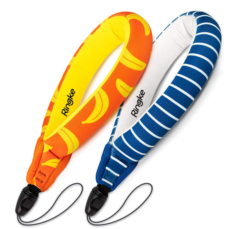  [AUSTRALIA] - Ringke Waterproof Float Strap (2 Pack), Floating Strap, Wristband, Hand Grip, Lanyard Compatible with Camera, Phone, Key Banana / Navy Stripes