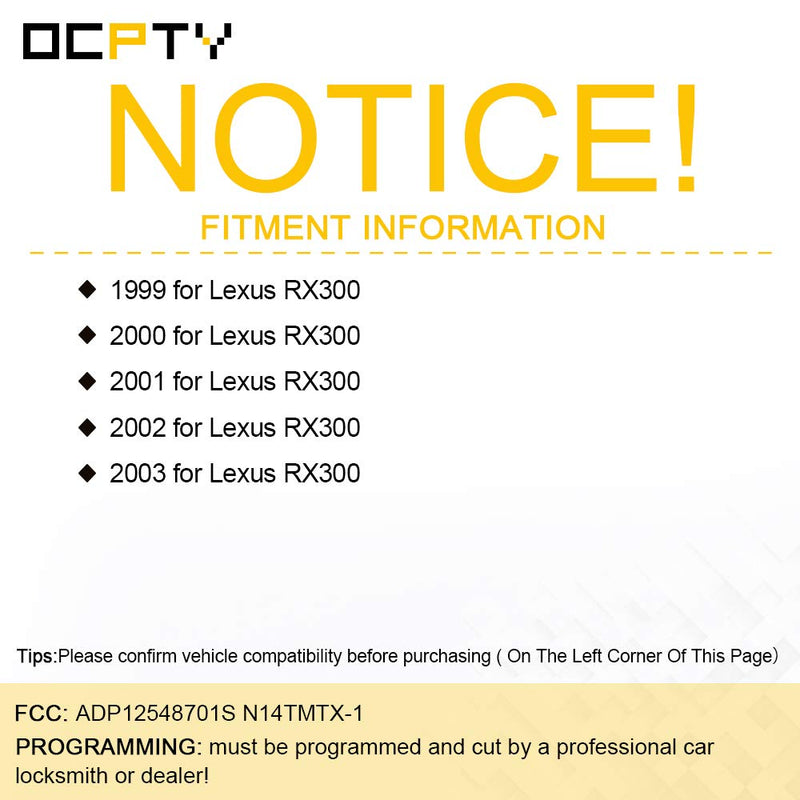 OCPTY 1X Uncut Keyless Entry Remote Control Key Fob Transmitter Replacement for 1999-2003 Lexus RX300 ADP12548701S N14TMTX-1 - LeoForward Australia