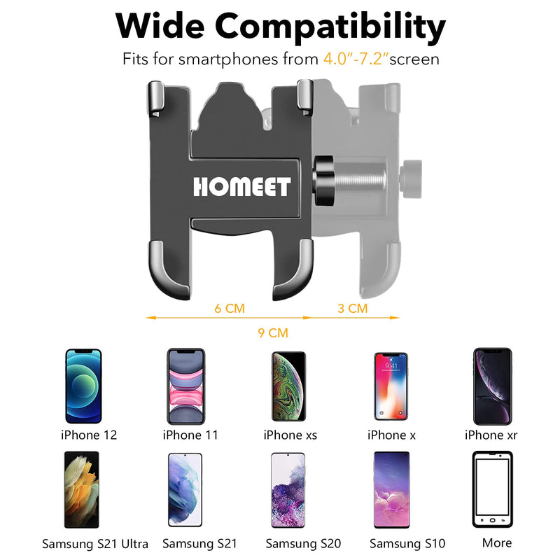  [AUSTRALIA] - Homeet Motorcycle Phone Mount, Metal Motorcycle Phone Holder Motorbike Rearview Mirror Smartphone Holder Mount Universal 【Φ10mm】- 360° Rotation Adjustable - Aluminum Alloy Metal Alloy