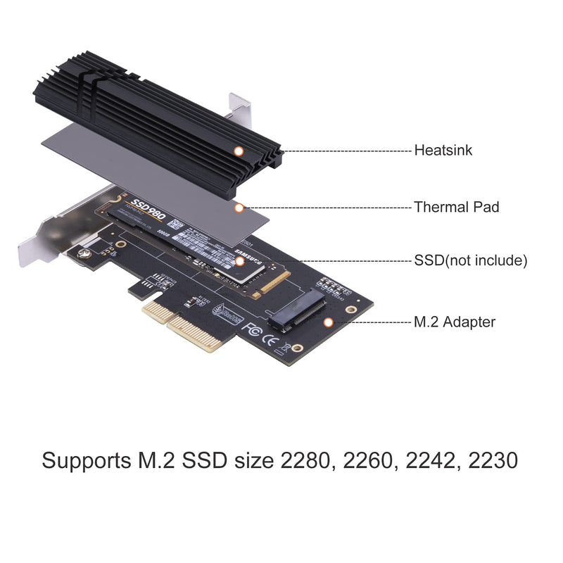  [AUSTRALIA] - Mailiya Nvme M.2 to PCIe Adapter, PCIe 3.0 x4 Adapter with Heatsink Solution for M.2 SSD(M Key) 2280/2260/2242/2230 PCIe x4