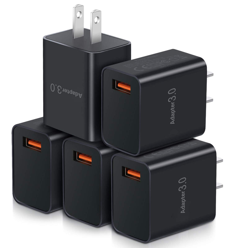  [AUSTRALIA] - OKRAY Fast Charge 3.0 USB Wall Charger [5-Pack] 18W Quick Charging Blocks Phone Charger Power Adapter Brick Compatible iPhone 14/13/12/11/XR/XS, iPad, AirPods, Galaxy S21 Note 20/10, Wireless Charger