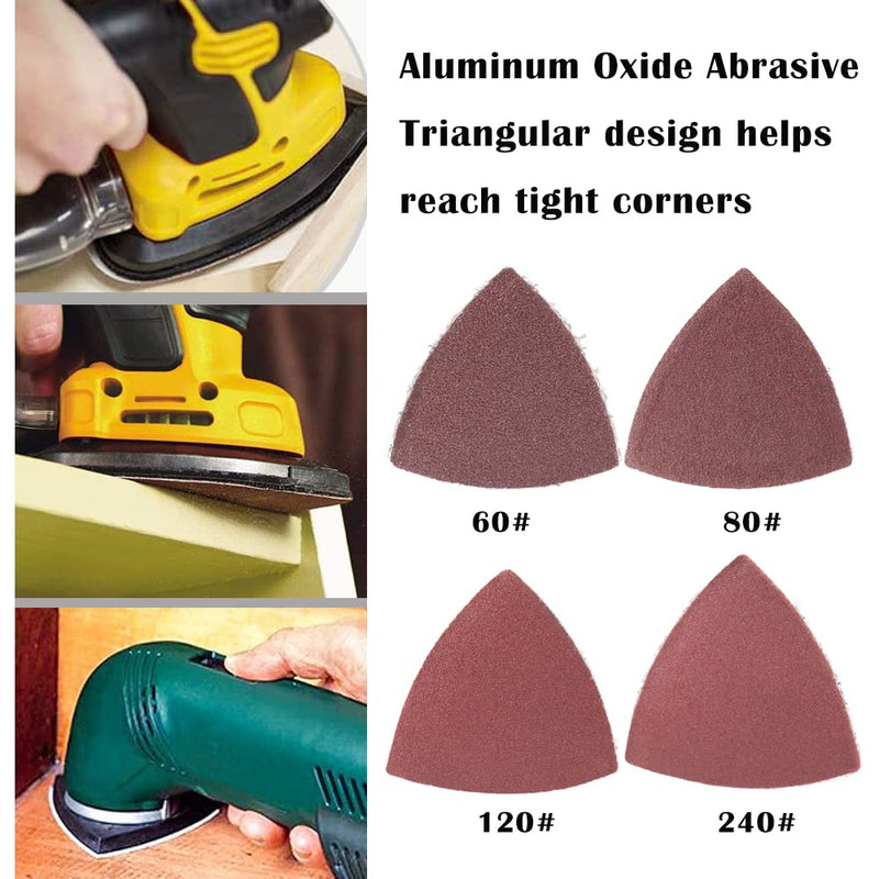  [AUSTRALIA] - AIRIC 100pcs Triangular Sanding Padpapers Assorted 60/80/120/240 Grits Oscillating Multi Tool Sanding Pad, Fit 3-1/8in Triangle Oscillating Multitool Sanding Pad, 080MM Mix Grit-100Pcs