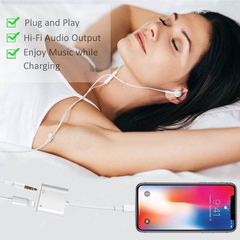  [AUSTRALIA] - [Apple MFi Certified] 2 Pack Headphone Adapter for iPhone, iPhone Adapter for Headphone Jack and Charger 2 in 1 Lightning to 3.5mm AUX Audio + Charger Splitter for iPhone 14/13/12/11/XS/XR/X 8 7/iPad 3.5mm Audio + Lightning Charge