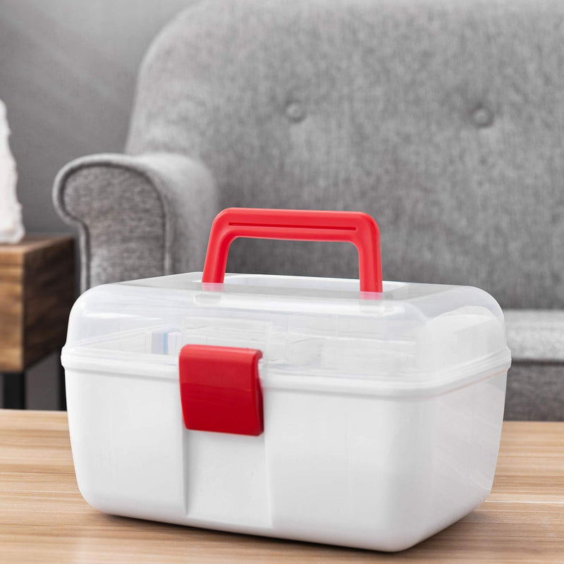  [AUSTRALIA] - MyGift Portable Medicine Travel Kit Box with Removable Tray, Clear Lid and Top Handle - First Aid, Sewing, Craft Organization Storage Case