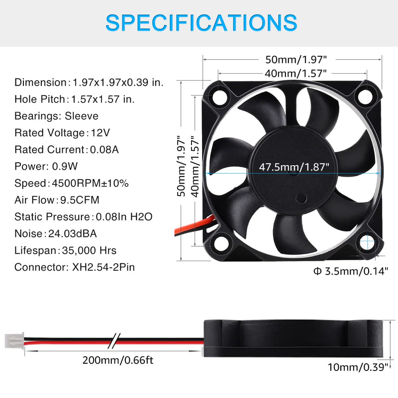  [AUSTRALIA] - GDSTIME 50mm Fan, 50mm x 50mm x 10mm 12V DC Brushless Cooling Fan