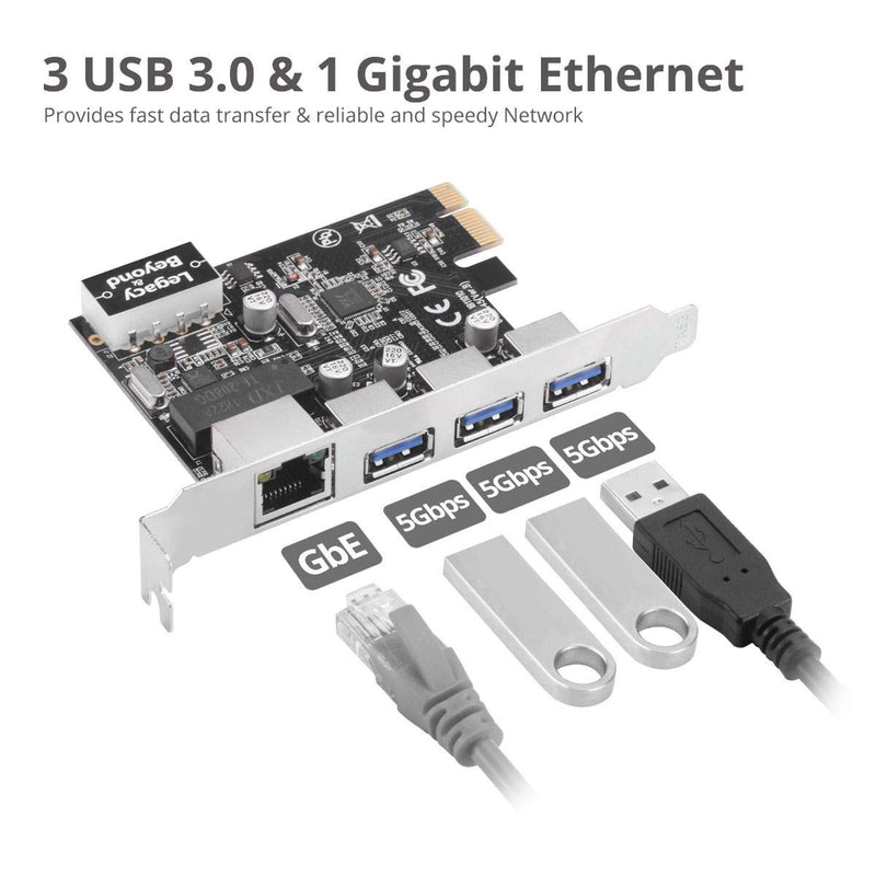  [AUSTRALIA] - SIIG 3 Port PCI Express USB 3.0 Adapt Card + Gigabit Ethernet LAN - Standard & Low - Profile Windows Server,7,8,8.1,10 PCsPCs (LB-US0614-S1)