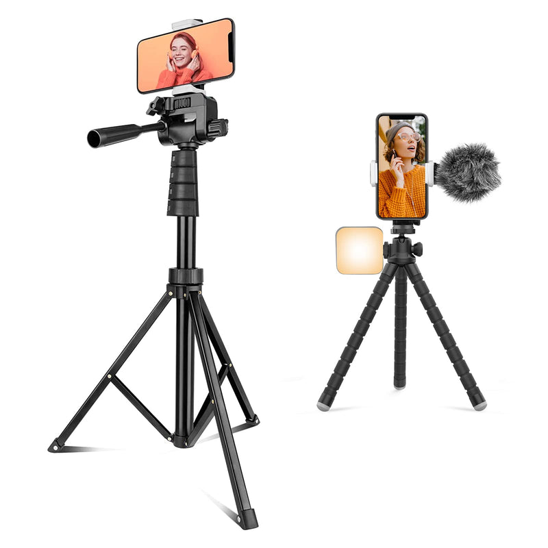  [AUSTRALIA] - 67" Phone Tripod Bundle with Cell Phone Tripod, Flexible Mini Tripod with Remote and Cold Shoe, Small Tripod Stand for Video Recording, Vlogging, Compatible with Microphones,Cellphone,Camera,Gopro