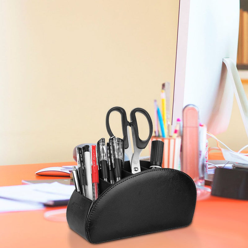  [AUSTRALIA] - SITHON Remote Control Holder with 5 Compartments - PU Leather Remote Caddy Desktop Organizer Store TV, DVD, Blu-Ray, Media Player, Heater Controllers, Black Small
