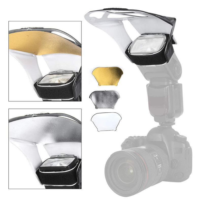  [AUSTRALIA] - Pomya Flash Diffuser Reflector Kit,Universal SLR Camera Top Flash Light Lamp Reflector Board Set for SLR Camera Top Flash Light (Silver, White,Golden)