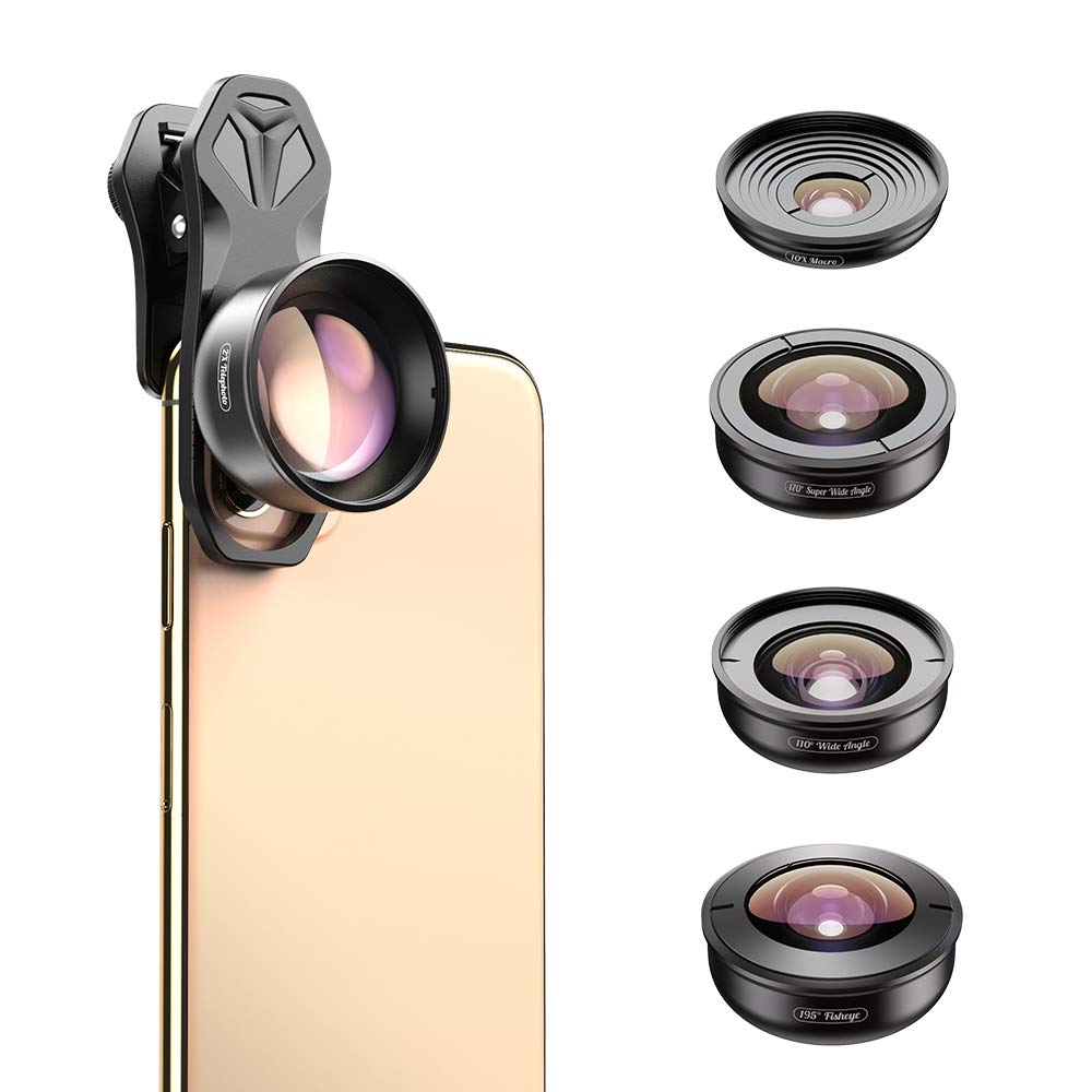  [AUSTRALIA] - Apexel HD Mobile Phone Camera Phone Lens Set - 10x Macro Lens, 2X Telephoto Lens, 110°Wide Angle, 170°Super Wide Angle, 195°Fisheye for Dual Lens/Single Lens iPhone Pixel Samsung Galaxy Smartphones