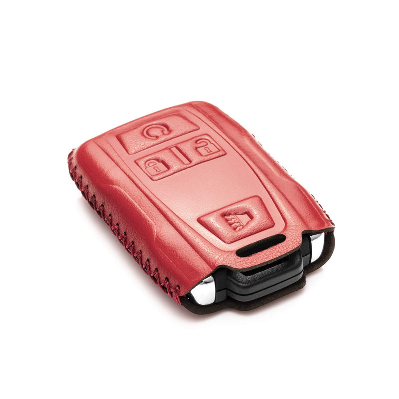  [AUSTRALIA] - Vitodeco Genuine Leather Smart Key Keyless Remote Entry Fob Case Cover with Key Chain for 2019 GMC Sierra, Canyon, 2019 Chevy Silverado 1500, Tahoe, Colorado, Suburban (4-Button, Red) 4-Button