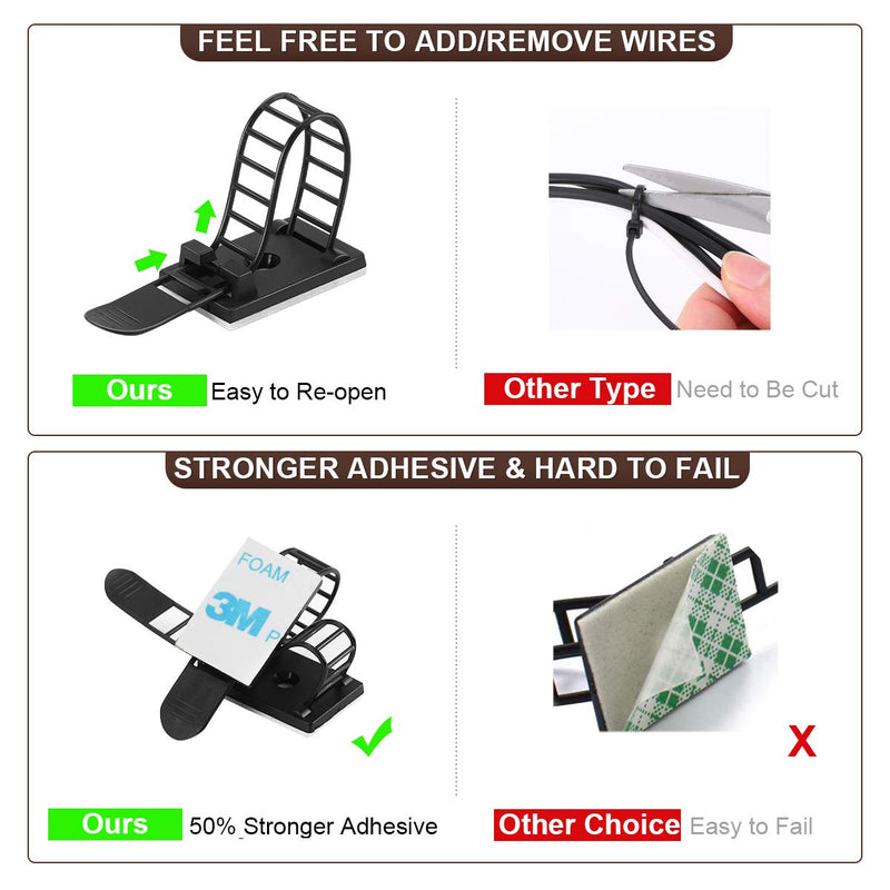  [AUSTRALIA] - Adhesive Cable Management Clips, 50Pcs Adjustable Nylon Cable Strap Ties Wire Clips Clamps Organizer with Strong Adhesive Tape, Extra Screw & Hole for Strong Fixation Home Office - 3.55 Inch Black M - 50pcs