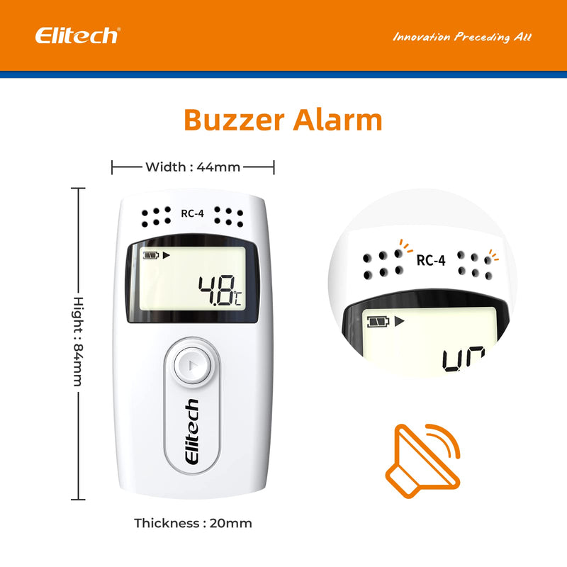  [AUSTRALIA] - Elitech RC-4 Temperature Data Logger Recorder with External Temperature Sensor, LCD Displays Temperature Data Logger 16000 Data Capacity RC-4 (White)