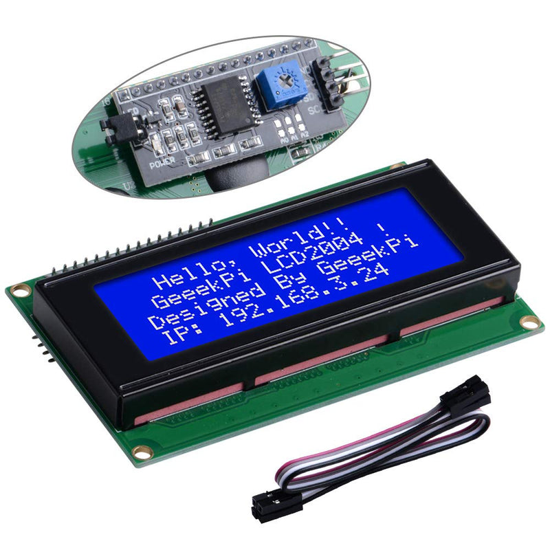  [AUSTRALIA] - GeeekPi LCD 2004 Module with I2C Interface Adapter Blue Backlight 2004 20x4 LCD Module Shield for Raspberry Pi Arduino Uno
