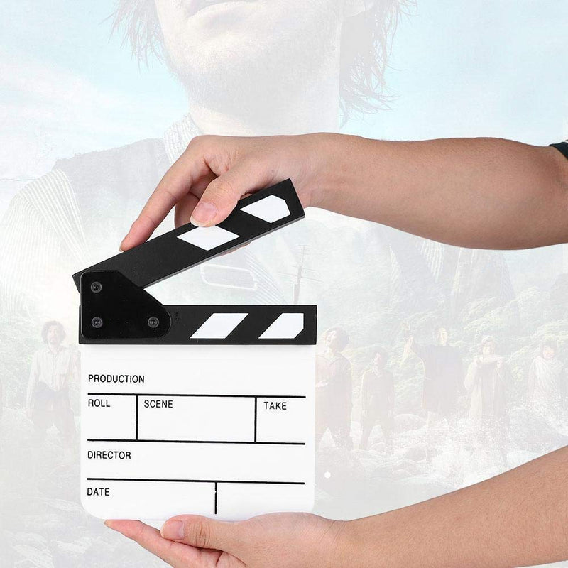  [AUSTRALIA] - Clap Board, Mini Acrylic Director Scene Clapperboard Classic Movie Film Clap Board with a Pen,for Shoot Props/Advertisement/Home Decoration/Cosplay/Background(Black and White whiteboard PAV1BWE3S) Black and White Whiteboard Pav1bwe3s