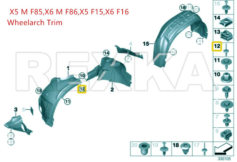 Rexka Wheel Flare Fender Liner Nylon Rivet for BMW 07147293278 X1, X3, X4, X5, X6 Series 2010 – (Pack of 30) - LeoForward Australia