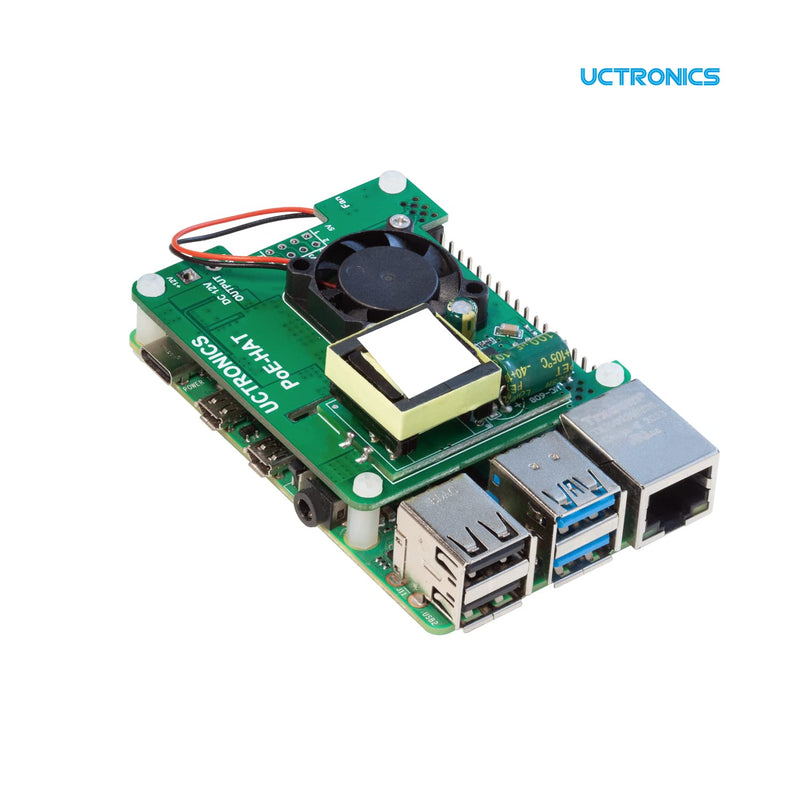  [AUSTRALIA] - UCTRONICS PoE+ HAT for Raspberry Pi 4B, 802.3at Power Over Ethernet Expansion Board for Raspberry Pi 4 B 3 B+, with Cooling Fan