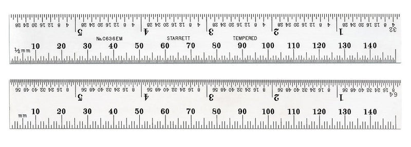 Starrett C636EM-6 Spring Tempered Steel Rule With Inch And Millimeter Graduations, 6" Length, 19mm Width, 1.2mm Thickness - LeoForward Australia