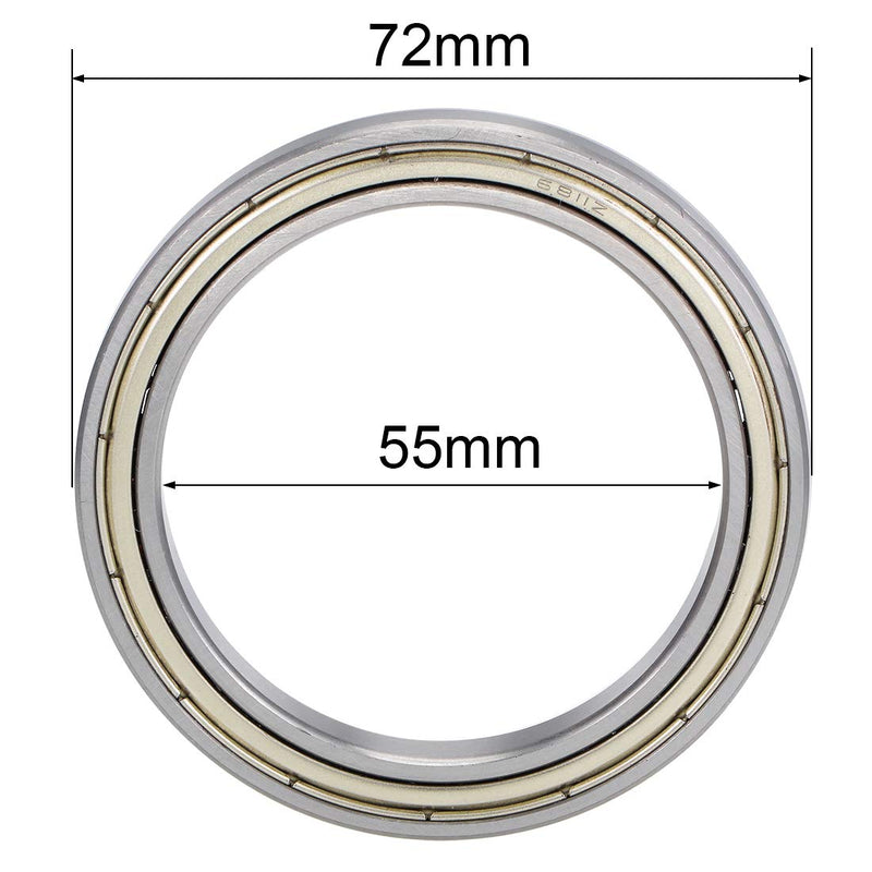  [AUSTRALIA] - uxcell 6811ZZ Deep Groove Ball Bearings 55mm Inner Dia 72mm OD 9mm Bore Double Shielded Chrome Steel Z2 2pcs 55x72x9mm