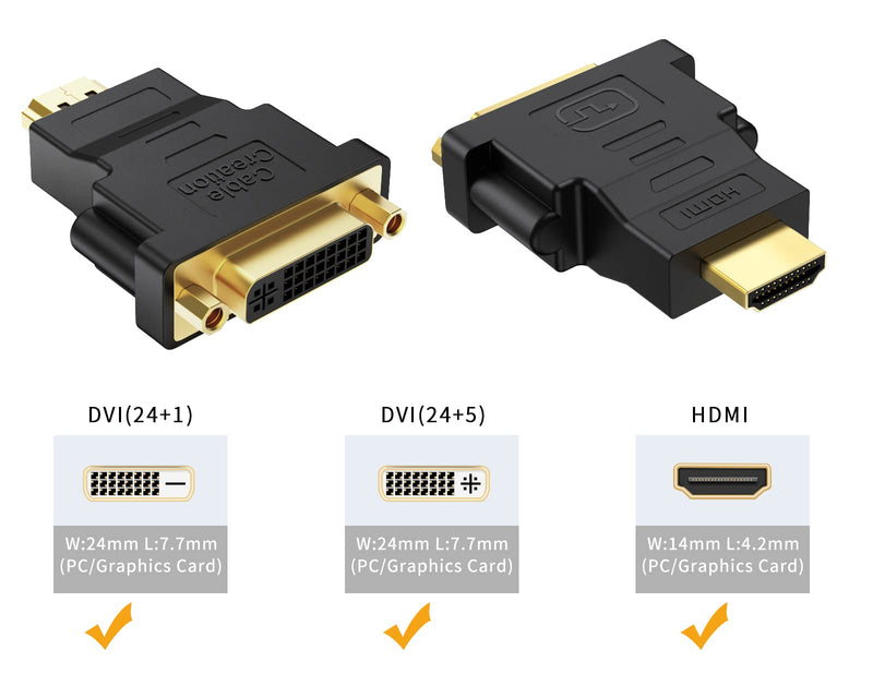  [AUSTRALIA] - HDMI to DVI Adapter, CableCreation [2-Pack] Bi-Directional HDMI Male to DVI Female Converter, 1080P DVI to HDMI Conveter, 3D for PS3,PS4,TV Box,Blu-ray,Projector,HDTV,0.15M Black HDMI male to DVI femal-2 Pack