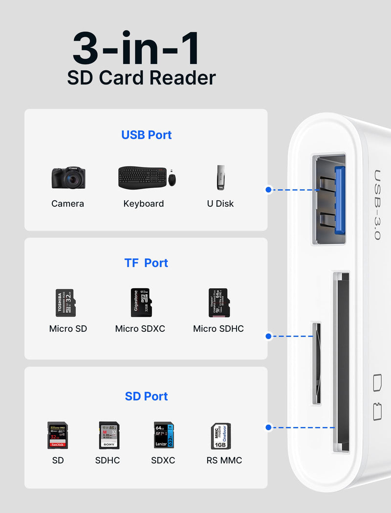  [AUSTRALIA] - USB C SD Card Reader with USB 3.0 Port | JSAUX 3-in-1 USB C to Micro SD Memory Card Reader | Support SD, Micro SD, SDXC, SDHC, MMC Compatible with iPad Pro, MacBook Pro/Air, Galaxy S8 to S23