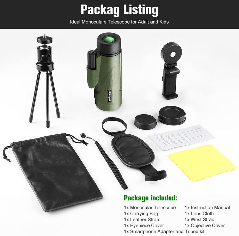  [AUSTRALIA] - Monocular Telescope with Smartphone Holder & Tripod, Outerman 10x42 HD Monoculars with BAK4 FMC Optical Lens, Low Light Night Vision High Power Monoculars for Adults Bird Watching Hunting Hiking