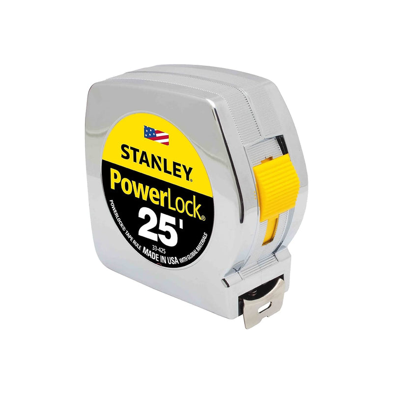  [AUSTRALIA] - Stanley 33425 Powerlock II Power Return Rule, 1-Inch x 25ft, Chrome/Yellow