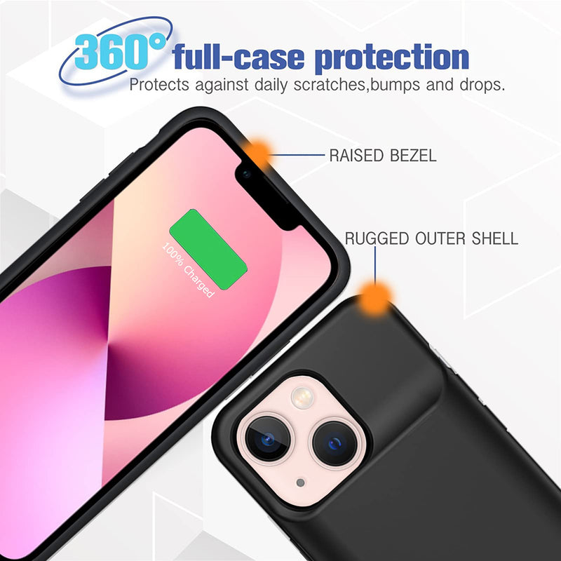  [AUSTRALIA] - Battery Case for iPhone 13 Mini, 6000mAh Ultra-Slim Portable Charger Case Rechargeable Battery Pack Charging Case Compatible with iPhone 13 Mini (5.4 inch)-Black Black