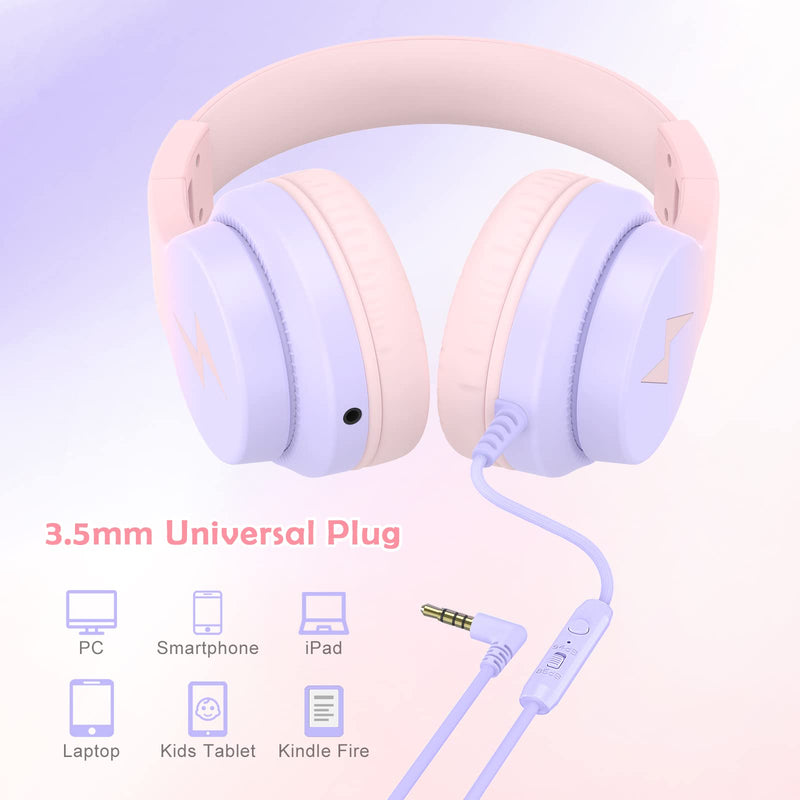  [AUSTRALIA] - Kids Headphones, Wired Headphones for Kids Over Ear with Microphone, 85/94dB Volume Limiter Headphones for Girls Boys with Sharing Jack, Foldable Headphones for Online Study, Gradient Pink