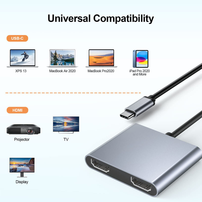  [AUSTRALIA] - USB C to Dual HDMI Adapter,Type C to HDMI Converter,USB-C to Dual Monitors Adapter Support 4K@60Hz 4K@30Hz for MacBook Pro Air 2020/2019/2018,LenovoYoga 920/Thinkpad T480,Dell XPS 13/15